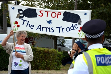Protesters campaigning against the DSEI arms fair