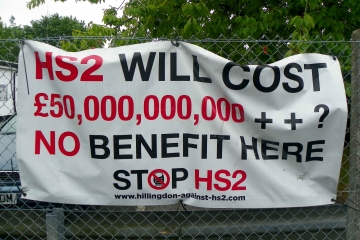 A HS2 protest banner