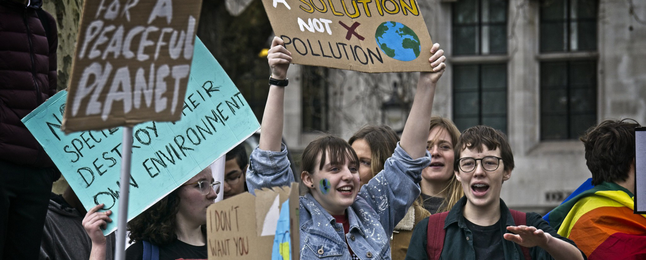 Youth climate strikers demand action to address the climate emergency.