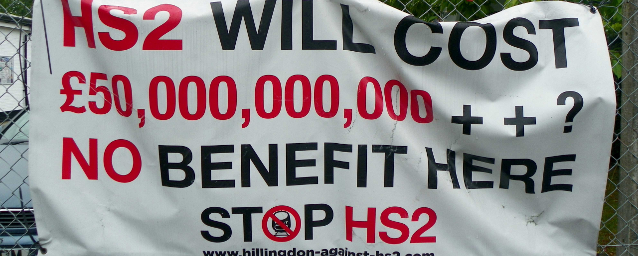 A HS2 protest banner