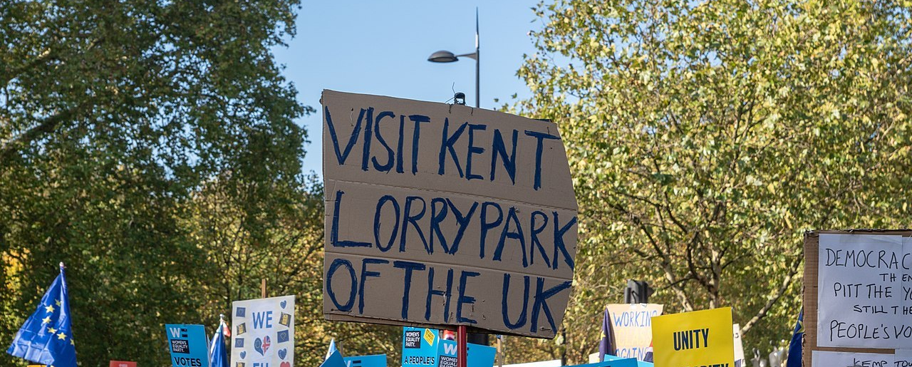 'Visit Kent Lorry Park of the UK' sign at the people's protest