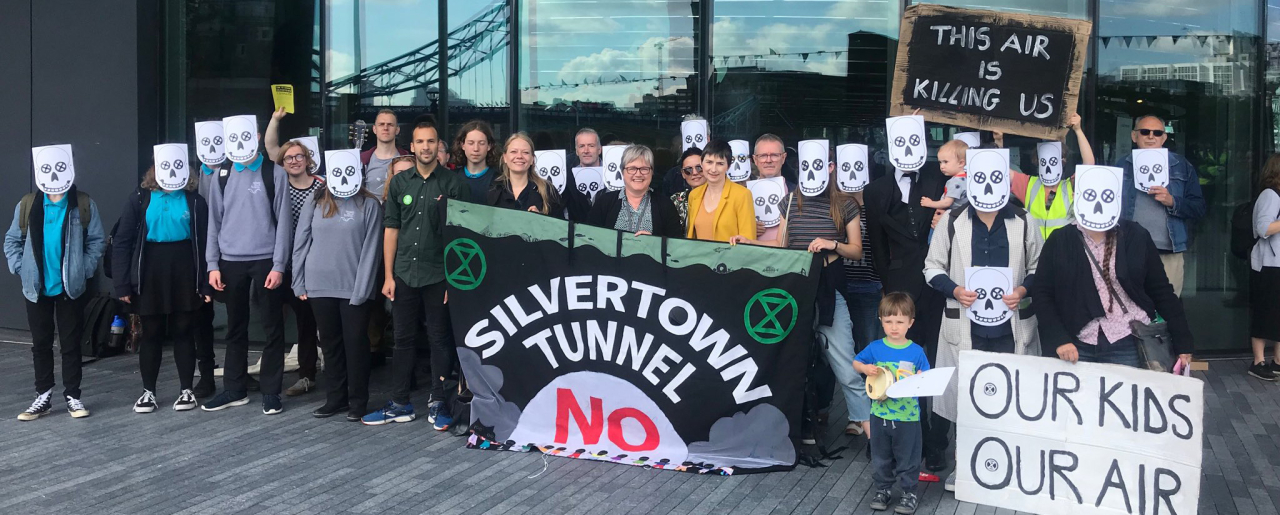 Campaigners outside City Hall protesting the Silvertown Tunnel
