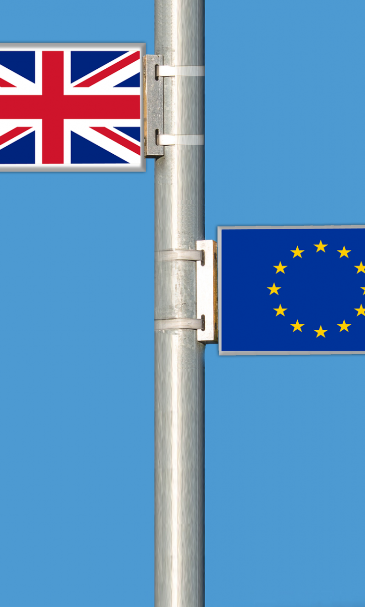 Signposts pointing to Britain and the EU