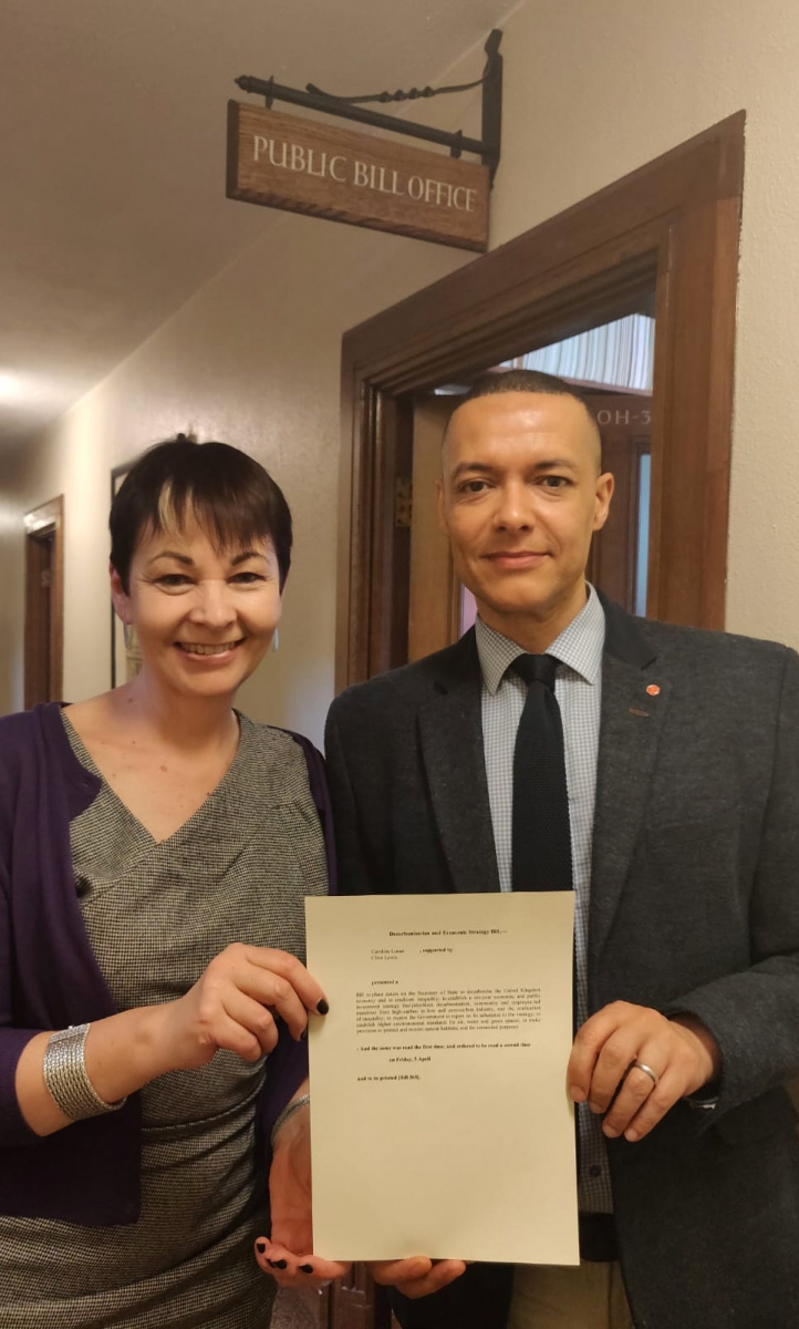 Caroline Lucas and Clive Lewis with the bill