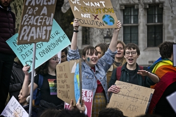 Youth climate strikers demand action to address the climate emergency.